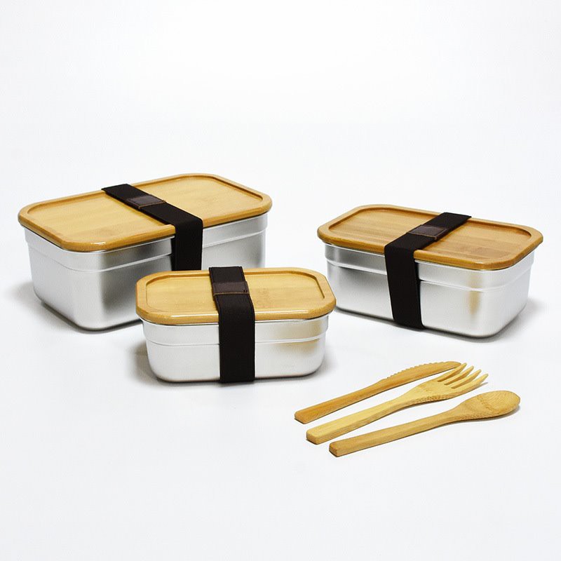 Hộp Bento bằng thép không gỉ có nắp tre